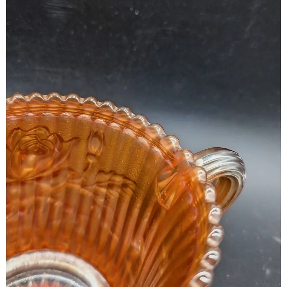 Imperial Glass Marigold Carnival Glass Lustre Rose Open Sugar Bowl Double Handle